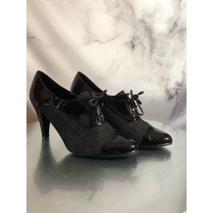 Impo Black Lace Up Pleather Tweed Heel